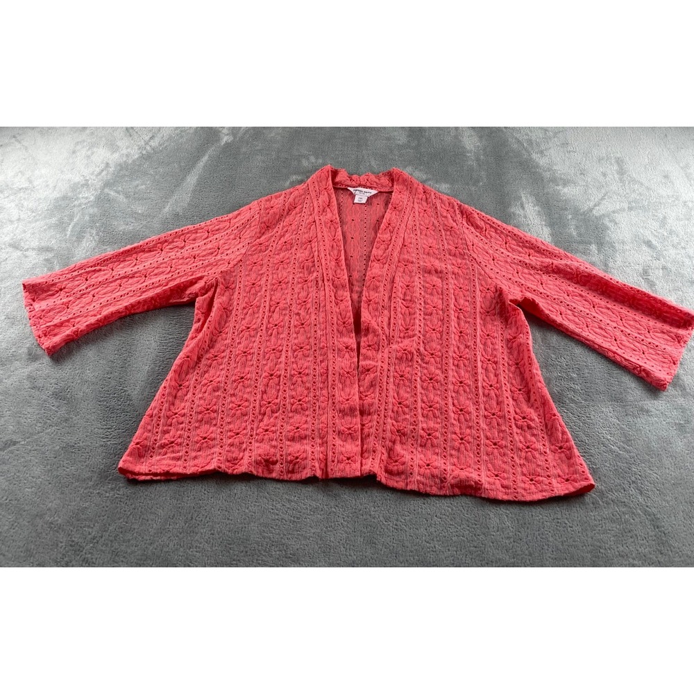 Allison Daley Petites Coral Pink Floral Eyelet Open Front Cardigan PXL 3/4 Slv